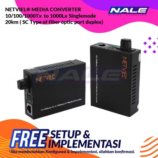 NETVIEL® MEDIA CONVERTER 10/100/1000Tx to 1000Lx Singlemode 20km ( SC Type of fiber optic port duplex )